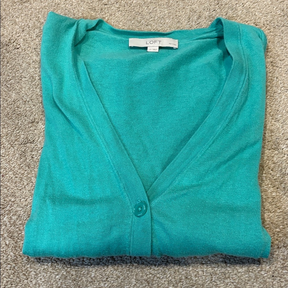 LOFT Seafoam Green Button-Up Cardigan